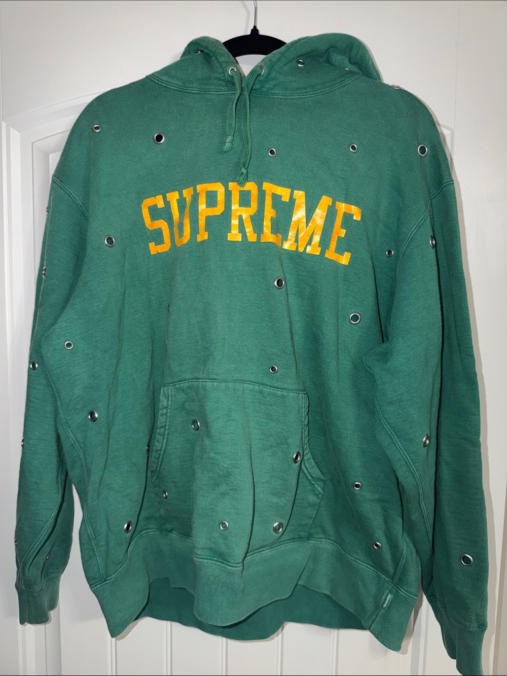 Supreme Green Crewneck Hoodie with Yellow Logo